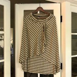 Striped High Low Flap Skirt Large Cream Olive Grey